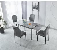 Sintere Stone Top Extending Table and 4 Faux Leather Chairs Dining Set Modernique Grey One Size