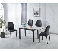 Modernique Sintere Stone Top Extending Dining Table Set With 4 Faux Leather Chairs, Stone Effect & Metal Frame