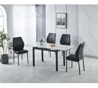 Sintere Stone Top Extending Table and 4 Faux Leather Chairs Dining Set Modernique White One Size
