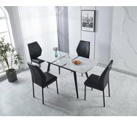Modernique Sintere Stone Top Extending Table & 4 Faux Leather Chairs Dining Set In White White One Size