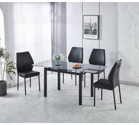 Sintere Stone Top Extending Table and 4 Faux Leather Chairs Dining Set Modernique Black One Size