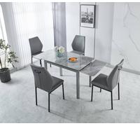Modernique Sintere Stone Top Extending Table And 4 Faux Leather Chairs Dining Set In Grey Grey One Size