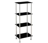 Modernique Square Tempered Glass Tier Shelf Storage Unit with Chrome Stand in Black | Size: Medium Modernique Black Medium