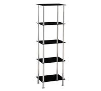 Modernique Square Tempered Glass Tier Shelf Storage Unit With Chrome Stand In Black Black L