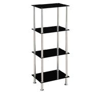 Modernique Square Tempered Glass Tier Shelf Storage Unit With Chrome Stand In Black Black Medium