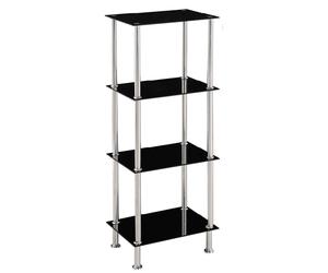 Modernique Square Tempered Glass Tier Shelf Storage Unit With Chrome Stand In Black Black Medium