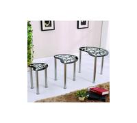 Modernique Tempered Glass Nest of 3 Tables Set with Chrome Frame in Black Modernique Black
