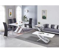 Modernique White Mdf Marble Effect Dining Table With 4 Black Faux Leather Chairs