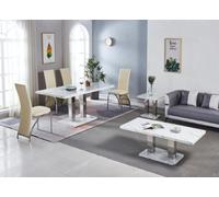 Modernique White Mdf Marble Effect Dining Table With 4 Cream Faux Leather Chairs