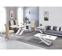 Modernique White Mdf Marble Effect Dining Table With 4 Cream Faux Leather Chairs