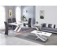 Modernique White Mdf Marble Effect Dining Table With 4 Grey Faux Leather Chairs