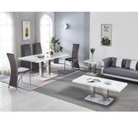Modernique White Mdf Marble Effect Dining Table With 4 Grey Velvet Chairs