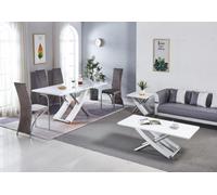 Modernique White Mdf Marble Effect Dining Table With 4 Grey Velvet Chairs