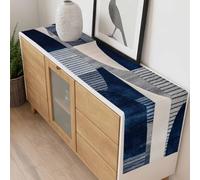 Modernism Table Runner 13x108 inch Blue White Geometric Abstract Design Cotton Linen Dining Table Runner Ideal for Dresser Kitchen Coffee Tables - Machine Washable