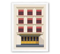 Modernist Building Facade Art Deco Framed Wall Art Print A2 (59.4×42cm) White, Wall Decor for Living Room, Bedroom, Office & Home, Ready to Hang, Art Gift