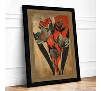 Modernist Floral Fan Art Deco Framed Wall Art Print A4 Black