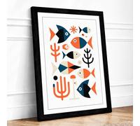 Modernist Sea Forms Mid Century Framed Wall Art Print A2 Black