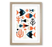 Modernist Sea Forms Mid-Century Framed Wall Art Print A4 (29.7×21cm) Oak, Wall Decor for Living Room, Bedroom, Office & Home, Ready to Hang, Art Gift