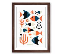 Modernist Sea Forms Mid-Century Framed Wall Art Print A4 (29.7×21cm) Walnut, Wall Decor for Living Room, Bedroom, Office & Home, Ready to Hang, Art Gift