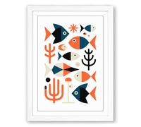 Modernist Sea Forms Mid-Century Framed Wall Art Print A4 (29.7×21cm) White, Wall Decor for Living Room, Bedroom, Office & Home, Ready to Hang, Art Gift