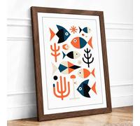 Modernist Sea Forms Mid Century Framed Wall Art Print A4 Walnut