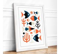 Modernist Sea Forms Mid Century Framed Wall Art Print A4 White