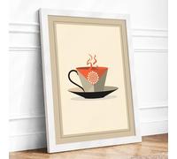 Modernist Teacup Mid-Century Framed Wall Art Print A3 (42×29.7cm) White, Wall Decor for Living Room, Bedroom, Office & Home, Ready to Hang, Art Gift