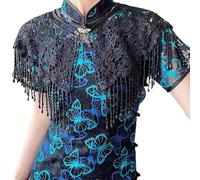 Modernized Chinese Shoulder Capelet With Beaded Tassels Breathable Lace Fabric Classical Color For Women Lady Pearls Fringe Shawl For Cheongsam
