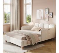 Modernluxe 3Ft Single Bed, 90 X 190 Cm, Upholstered Bed, With Upholstered Headboard, Solid Wood Legs, Velvet, Cream White