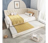 Modernluxe 3Ft Single Sofa Bed, Daybed With Pull-Out Bed, 90 X 190 Cm, Trundle Beds For Adults And Kids, Velvet, Beige