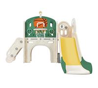 ModernLuxe Children's Combo Slide with Long Slide,Storage Box,Tunnel,Stair Ladder,Basketball Hoop,and Passage Area. Easy Assembly and Convenient Storage Made from HDPE Materials Green