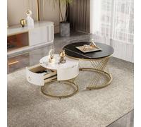 ModernLuxe Elegant nesting coffee table set of 2 with drawer side table in Black ModernLuxe Black