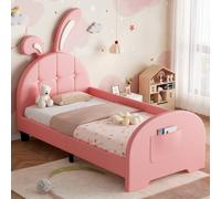 ModernLuxe Kids upholstered single bed with rabbit design in Pink ModernLuxe Pink Single