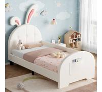 ModernLuxe Kids upholstered single bed with rabbit design in White ModernLuxe White Single