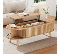 ModernLuxe Lift top oval coffee table with hidden storage compartment in Natural ModernLuxe Natural