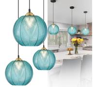 ModernPendant Light,Green Glass Ceiling Lighting for Restaurant Bar, E27 Led Chandelier Light Shade for Bedroom Dinning Room,3-Color Lights,Cord length 150cm(Size:15+20+25cm,Color:C)