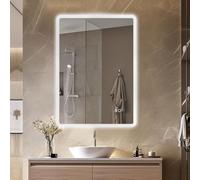 moderntop 70×50cm Wall Mounted Anti Fog Bathroom Mirror - LED Illuminated with 3 Color Dimmable Lights & Touch Switch | Horizontal/Vertical Mounting