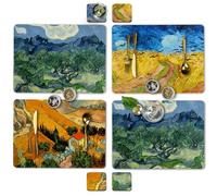 Moderry Set of 4 Heat Resistant Cork Placemats for Dining Table with Free Set of 4 Matching Drink Coasters Van Gogh Art Design 16 x 12 Inches Cork Backed Hard Placemats (Horizons of Light and Shadow)