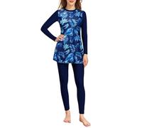 Modest Islamic Swimsuits for Women UK Full Coverage Burkini Sets 2 Piece Bathing Suit Rash Guard Longline Beachwear Long Sleeve and Pants Swimwear Fashion Tropical Print Swimming Costume 2026