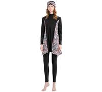 Modest Muslim Bathing Suits for Women 3 Piece Swimwear Full Cover Beachsuits with Front Zipper Long Sleeve and Pants Swim Costume Vintage Floral Print Swimsuits Tummy Control Islamic Beachwear 2026