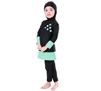 Modest Muslim Swimsuit for Girls Kid Islamic Burkini Full Cover Hijab Long Sleeve Top Pants Two Piece Swimwear Swimming Costume Bathing Suit UPF 50+ UV Sun Protection Rash Guard Set Black 7-8 Years