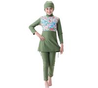 Modest Muslim Swimwear for Girl Kids Islamic Burkini Rash Guard Long Sleeve Swimsuit UPF 50+ Bathing Suit Pakistan Dubai Middle East Beachwear Hijab Hooded Top Pants Swimming Costume Green 9-10 Years