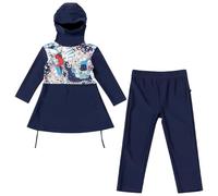 Modest Muslim Swimwear for Girl Kids Islamic Burkini Rash Guard Long Sleeve Swimsuit UPF 50+ Bathing Suit Pakistan Dubai Middle East Beachwear Hijab Hooded Top Pants Swimming Costume Navy 11-12 Years