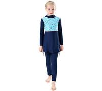 Modest Muslim Swimwear for Girl Kids Islamic Burkini Rash Guard Long Sleeve Swimsuit UPF 50+ Bathing Suit Pakistan Dubai Middle East Beachwear Hijab Hooded Top Pants Swimming Costume Navy Blue 11-12Y