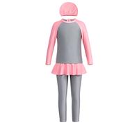 Modest Muslim Swimwear for Girls, Kids Burkini Full Coverage Three Pieces Long Sleeve Top Skirted Pants with Cap Islamic Swimming Costume Rash Guard Set Swimsuit Bathing Beachwear Pink 12-18 Months