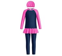 Modest Muslim Swimwear for Girls, Kids Burkini Full Coverage Three Pieces Long Sleeve Top Skirted Pants with Cap Islamic Swimming Costume Rash Guard Set Swimsuit Bathing Beachwear Hot Pink 9-10 Years