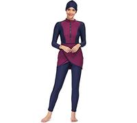 Modest Swimsuits for Women Muslim Swimwear Burkini Top Pants Hijab Rash Guard 3 Pieces Full Cover Swimming Costume UV Protection Bathing Suit Middle East Beachwear Surfing Outfit Purple + Navy Blue M