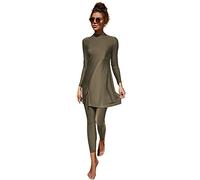 Modest Swimwear for Women,Burkini Swimwear for Ladies,Muslim Islamic Swimming Costume Full Body Swimsuit Long Sleeve Top Skirt and Pants Set Full Coverage Bathing Suit Army green & Split M