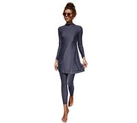 Modest Swimwear for Women, Burkini Swimwear for Ladies, Muslim Islamic Swimming Costume Full Body Swimsuit Long Sleeve Top Skirt and Pants Set Two Pieces Full Coverage Bathing Suit Dark Gray & Split L