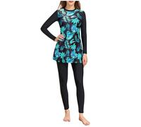 Modest Swimwear Women Clearance, Muslim Swimming Costume Women Islamic Swimwear Floral Printed Long Sleeve Modest Swimsuit Rash Guard Surfing Beachwear Burkini
